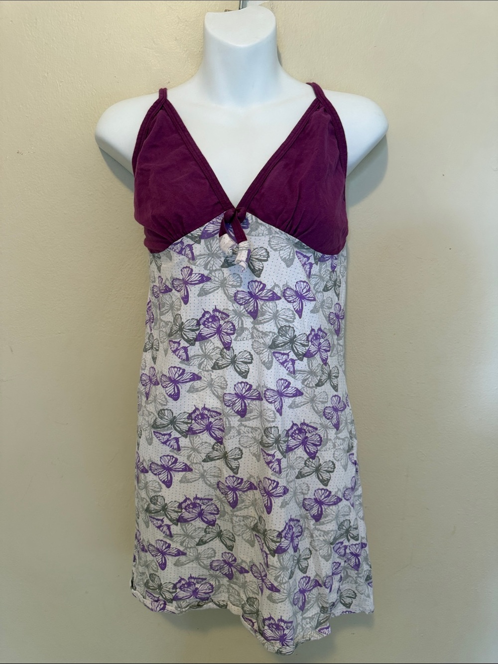 Purple Butterfly-Print Chemise Nightdress with Deep Purple Bodice